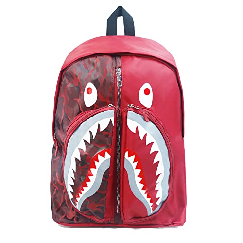 FJyuanqi School & Travel Backpack Laptop Backpack for Boys & Girls with Adjustable Strap Casual Daypack Hiking Bag 15 Inch - (Red Shark)