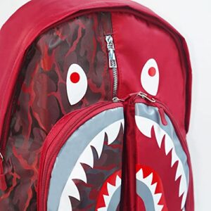 FJyuanqi School & Travel Backpack Laptop Backpack for Boys & Girls with Adjustable Strap Casual Daypack Hiking Bag 15 Inch - (Red Shark)