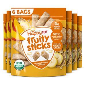 happytot organics fruity sticks, oat & fruit filled grain sticks, banana & mango, organic toddler snack, 2.5 ounce bag (pack of 6)