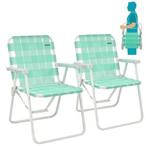 #WEJOY 2 Pack Folding Webbed Lawn Beach Chair,Heavy Duty Portable Chairs for Outside with Hard Arm,Carry Strap for Outdoor Camping Garden Concert Sand Picnic