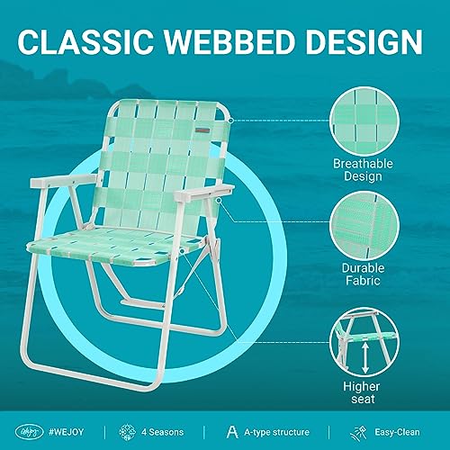 #WEJOY 2 Pack Folding Webbed Lawn Beach Chair,Heavy Duty Portable Chairs for Outside with Hard Arm,Carry Strap for Outdoor Camping Garden Concert Sand Picnic