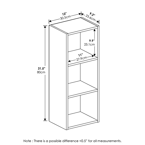 Furinno Pasir 3-Tier No Tool Assembly Open Shelf Bookcase, Blackwood