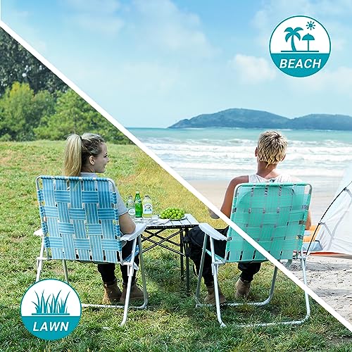 #WEJOY Anti-tip Over Folding Webbed Lawn Chair, Oversized 17-in High Beach Chair for Adults Heavy Duty,Aluminum High Seat Camping Chair for Elder Outdoor Garden Park Backyard(Grey/Blue)