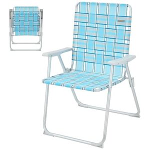 #WEJOY Anti-tip Over Folding Webbed Lawn Chair, Oversized 17-in High Beach Chair for Adults Heavy Duty,Aluminum High Seat Camping Chair for Elder Outdoor Garden Park Backyard(Grey/Blue)