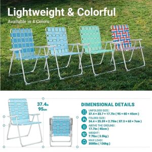 #WEJOY Anti-tip Over Folding Webbed Lawn Chair, Oversized 17-in High Beach Chair for Adults Heavy Duty,Aluminum High Seat Camping Chair for Elder Outdoor Garden Park Backyard(Grey/Blue)