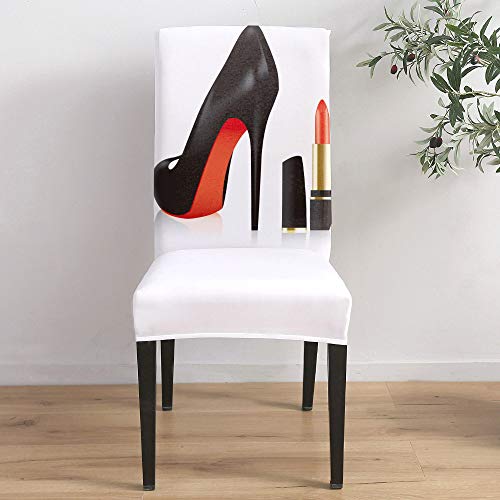Dining Room Chair Covers, Black High Heels and Lipstick Stretch Parsons Chair Slipcovers Removable Chair Protector Cover for Kitchen, Hotel, Restaurant, Set of 6
