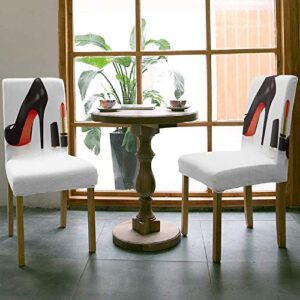 Dining Room Chair Covers, Black High Heels and Lipstick Stretch Parsons Chair Slipcovers Removable Chair Protector Cover for Kitchen, Hotel, Restaurant, Set of 6