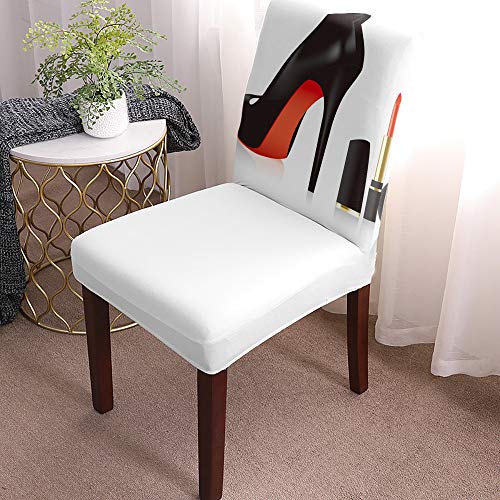 Dining Room Chair Covers, Black High Heels and Lipstick Stretch Parsons Chair Slipcovers Removable Chair Protector Cover for Kitchen, Hotel, Restaurant, Set of 6