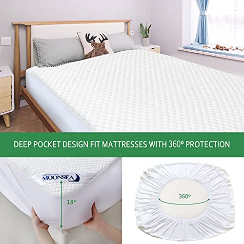 Twin Mattress Protector Waterproof 2 Pack Cooling Twin Size Mattress Cover, 3D Air Smooth Soft Bamboo Mattress Protector, Breathable Noiseless Bed Mattress Pad, Fitted 8-18 inch Deep Pocket