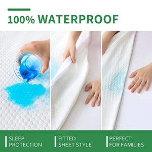 Twin Mattress Protector Waterproof 2 Pack Cooling Twin Size Mattress Cover, 3D Air Smooth Soft Bamboo Mattress Protector, Breathable Noiseless Bed Mattress Pad, Fitted 8-18 inch Deep Pocket