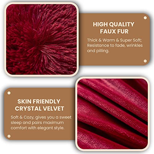 MEGO Luxury Shaggy Faux Fur Duvet Cover Set, Ultra Soft 3 PCS Fluffy Comforter Cover, Fuzzy Bedding Set King Size Quilt Cover(1 Plush Furry Duvet Cover + 2 Pillowcases), Zipper Closure(King, Red)