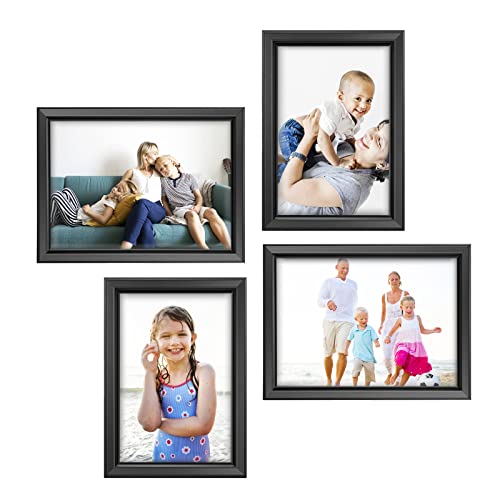 LaVie Home 4x6 & 5x7 Picture Frames (4 Pack, Black) Simple Designed Photo Frame with High Definition Glass for Wall Mount & Table Top Display, Set of 4 Classic Collection