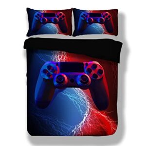 Gamer Duvet Cover Set Queen, 3 Pieces Blue and Red Gaming Bedding Set for Boys Kids, Video Games Comforter Cover Set with Zipper Closure, Soft Microfiber Duvet Cover Set Queen 90"x90"(Not Comforter)