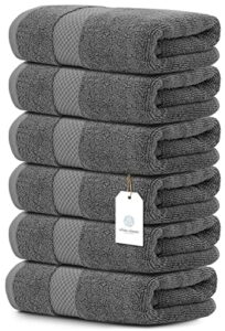 white classic luxury hand towels for bathroom-hotel-spa-kitchen-set - circlet egyptian cotton - 16x30 inches - set of 6 (gray)