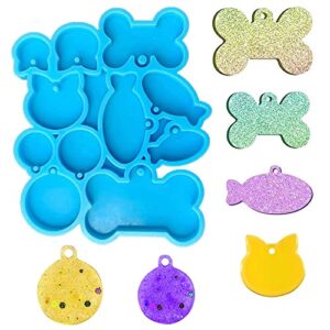 11 cavities silicone dog bone shaped tag mold cat tag fish mold keychain pendant clay mold pet dog tag resin molds circle round pendant epoxy casting mould for diy homemade crafts making