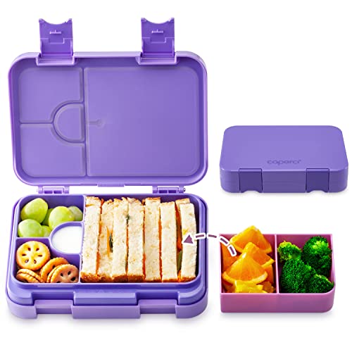 Caperci Versatile Kids Bento Lunch Box - Leakproof 6-Compartment Children's Lunch Container with Removable Compartment - Ideal Portions for Ages 3 to 7, BPA-Free Materials (Purple)