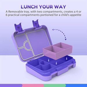 Caperci Versatile Kids Bento Lunch Box - Leakproof 6-Compartment Children's Lunch Container with Removable Compartment - Ideal Portions for Ages 3 to 7, BPA-Free Materials (Purple)