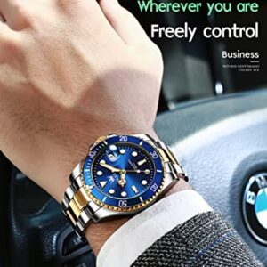 OLEVS Mens Watch Stainless Steel Big Face Blue Casual Dress Wrist Watch Quartz Analog Day Date Waterproof Luminous