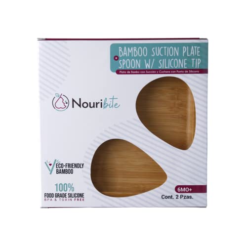 Nouribite Bamboo Suction Square Plate and Spoon Set for Baby/Toddler, 6 months+ (Aqua)