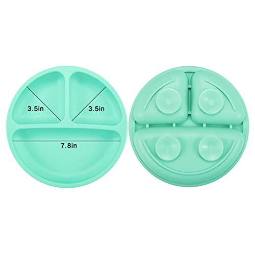 PandaEar Silicone Suction Plate for Baby| Divided Unbreakable Toddler Plate Baby Food Plate with Spoon and Fork, Non-Slip, Non-Toxic, BPA Free, Dishwasher and Microwave Safe (Green)