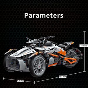 ZYLEGEN Motorcycle MOC Technic Building Blocks kit,3 Wheels Motorcycle Model Kit,Racing Roadster,Collectible Kits Motorcycle Model Set and Superbike Toy (1228PCS)