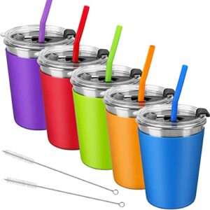 kids cups with lids and straws, 12oz spill proof drinking cups stainless steel sippy cups for baby, kids tumblers with straws and lids toddler insulated smoothie cups mugs for school, outdoor, 5 pack