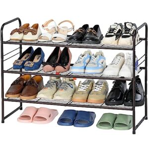 sufauy 3-tier shoe rack, stackable shoe shelf storage organizer for entryway closet, extra large capacity, wire grid, bronze