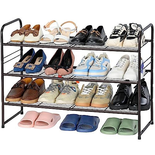 SUFAUY 3-Tier Shoe Rack, Stackable Shoe Shelf Storage Organizer for Entryway Closet, Extra Large Capacity, Wire Grid, Bronze