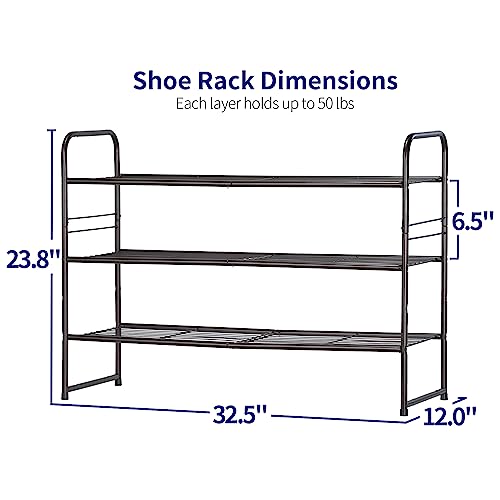 SUFAUY 3-Tier Shoe Rack, Stackable Shoe Shelf Storage Organizer for Entryway Closet, Extra Large Capacity, Wire Grid, Bronze