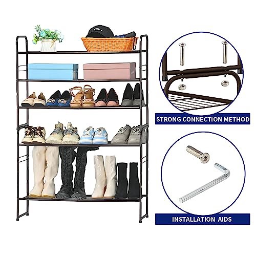 SUFAUY 3-Tier Shoe Rack, Stackable Shoe Shelf Storage Organizer for Entryway Closet, Extra Large Capacity, Wire Grid, Bronze