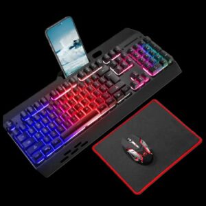 Wireless RGB Backlit Gaming Keyboard and Mouse, Rechargeable, Long Battery Life, Metal Panel Mechanical Feel Keyboard with Palm Rest, 7 Color Mouse and Mouse Pad for Game and Work