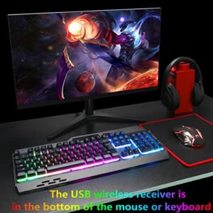 Wireless RGB Backlit Gaming Keyboard and Mouse, Rechargeable, Long Battery Life, Metal Panel Mechanical Feel Keyboard with Palm Rest, 7 Color Mouse and Mouse Pad for Game and Work