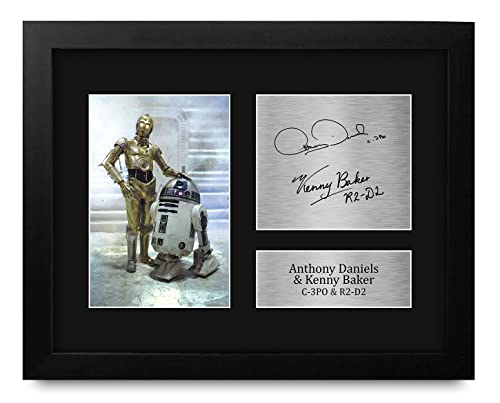 HWC Trading Anthony Daniels & Kenny Baker USL Framed Signed Printed Autograph Star Wars C-3PO R2-D2 Print Photo Picture Display - US Letter Size