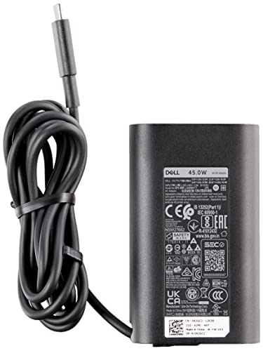 Dell Slim USB-C 45-Watt Laptop Charger, Type-C Power Adapter, AC Adapter 1 Meter Cord, OEM Components - Black