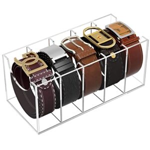 niubee belt organizer, acrylic belt storage holder for the closet, 5 compartments display case for tie and bow tie