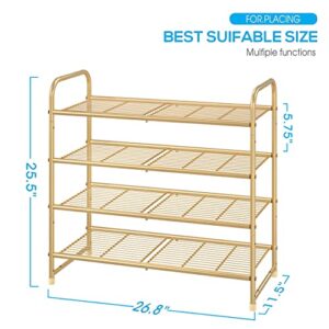 Simple Trending 4-Tier Stackable Shoe Rack, Expandable & Adjustable Shoe Organizer Storage Shelf, Wire Grid, Golden Yellow