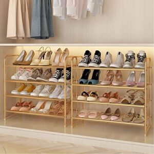 Simple Trending 4-Tier Stackable Shoe Rack, Expandable & Adjustable Shoe Organizer Storage Shelf, Wire Grid, Golden Yellow