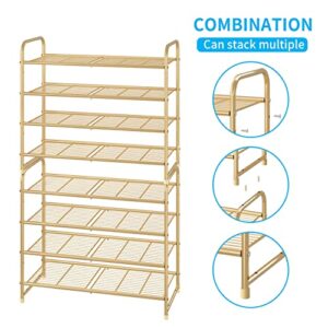 Simple Trending 4-Tier Stackable Shoe Rack, Expandable & Adjustable Shoe Organizer Storage Shelf, Wire Grid, Golden Yellow