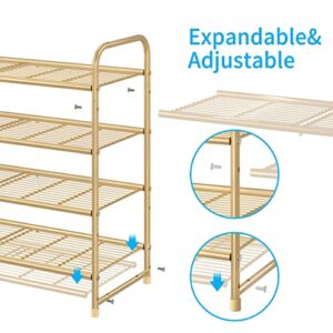 Simple Trending 4-Tier Stackable Shoe Rack, Expandable & Adjustable Shoe Organizer Storage Shelf, Wire Grid, Golden Yellow