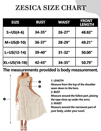 ZESICA Women's 2023 Bohemian Summer Floral Print One Shoulder Sleeveless Smocked Ruffle Tiered Beach Long Midi Dress,Beige,Large