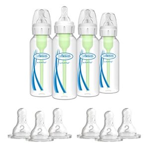 dr. brown's options+ anti-colic baby bottle - 8oz - 4 pack and dr. brown's original nipple, level 2 (3m+), 6 count