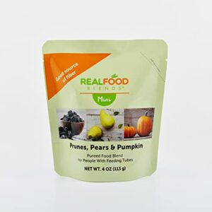 real food blends mini - prunes, pears & pumpkin - pureed blended snack for feeding tubes, 4 oz pouch (pack of 12 pouches)