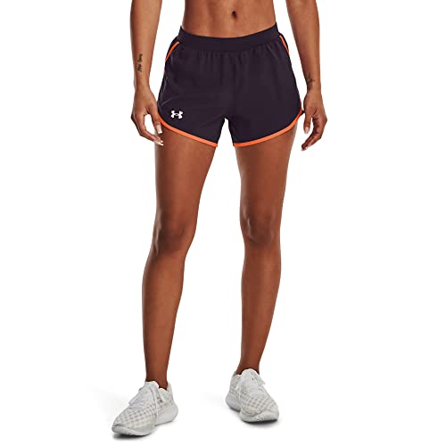 Under Armour womens Fly By 2.0 Running Shorts , (541) Tux Purple / Orange Blast / Rebel Pink , Small