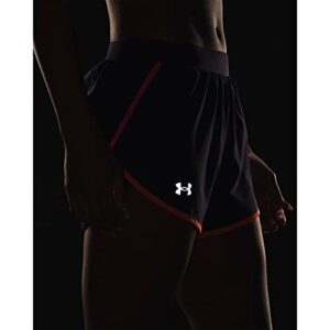 Under Armour womens Fly By 2.0 Running Shorts , (541) Tux Purple / Orange Blast / Rebel Pink , Small