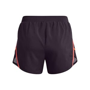 Under Armour womens Fly By 2.0 Running Shorts , (541) Tux Purple / Orange Blast / Rebel Pink , Small