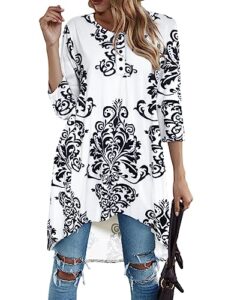 naggoo womens 3/4 sleeve v neck button casual loose flowy swing tunic tops basic tee shirts for leggings l white