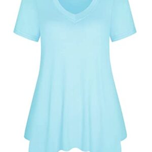 Bulotus Plus Size Tops for Women Casual Summer, V Neck Tops for Women Casual Summer Tunic Tops for Leggings for Women, Light Blue, XXX-Large