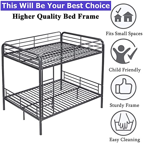 Tenouvos Higher Quality & Stronger Metal Full Over Full Bunk Beds, Heavy Duty Steel Full Size Bunk Beds with Safety Rail & Ladder, More Stable Bunk Bed Full Over Full for Kids/Boys/Girls/Adults