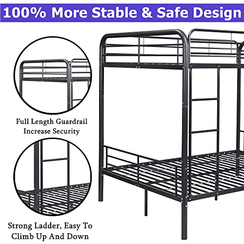 Tenouvos Higher Quality & Stronger Metal Full Over Full Bunk Beds, Heavy Duty Steel Full Size Bunk Beds with Safety Rail & Ladder, More Stable Bunk Bed Full Over Full for Kids/Boys/Girls/Adults