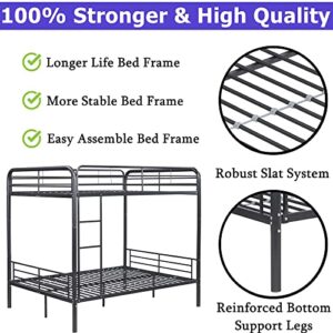 Tenouvos Higher Quality & Stronger Metal Full Over Full Bunk Beds, Heavy Duty Steel Full Size Bunk Beds with Safety Rail & Ladder, More Stable Bunk Bed Full Over Full for Kids/Boys/Girls/Adults